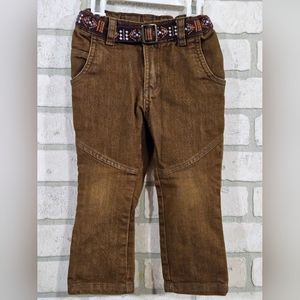 Genuine Kids OshKosh B'Gosh Jeans Boys Brown Aztec Belt Adjustable Waist Size 2T